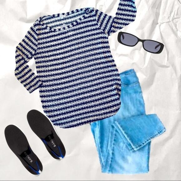 Splendid for Anthropologie Boatneck Knit Top NWT Metallic Stripe NEW - Picture 1 of 12